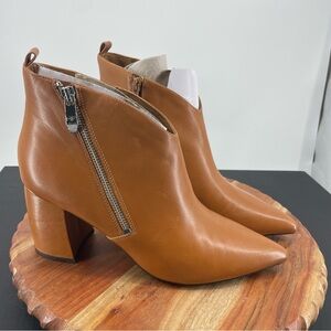 Marc Fisher Cognac Leather Ankle Boots, booties pointed toe Sz 10 block heel